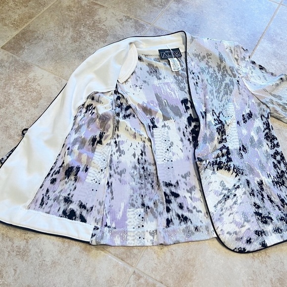 Alex Evenings Petite Vintage Satin Trim 3/4 Sleeve Stretch Blazer Jacket Multi - Picture 6 of 10